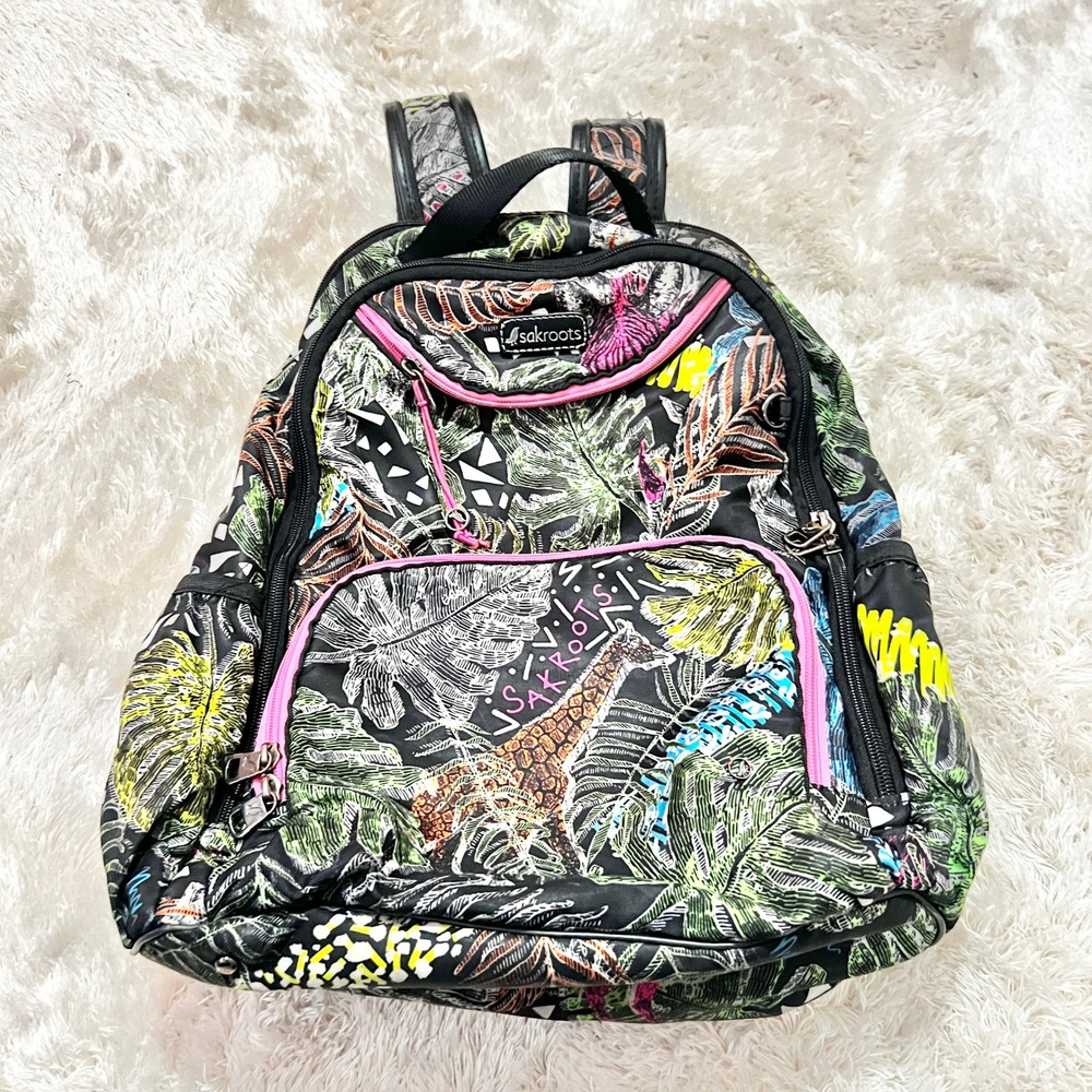 Sakroots Backpack Laptop School Bag Colorful Wildlife Design Lots of Pockets